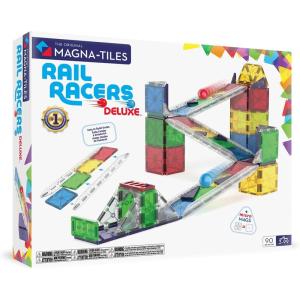 imageMAGNATILES Rail Racers 33Piece Magnetic Construction Set The Original Magnetic Building Brand90Piece