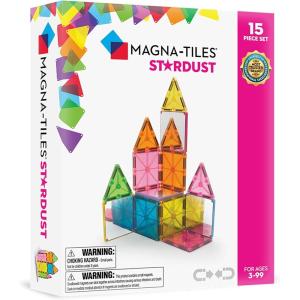 imageMAGNATILES Stardust 15Piece Magnetic Construction Set The ORIGINAL Magnetic Building Brand 399 Years with 4 Mirrored SquaresStardust Set